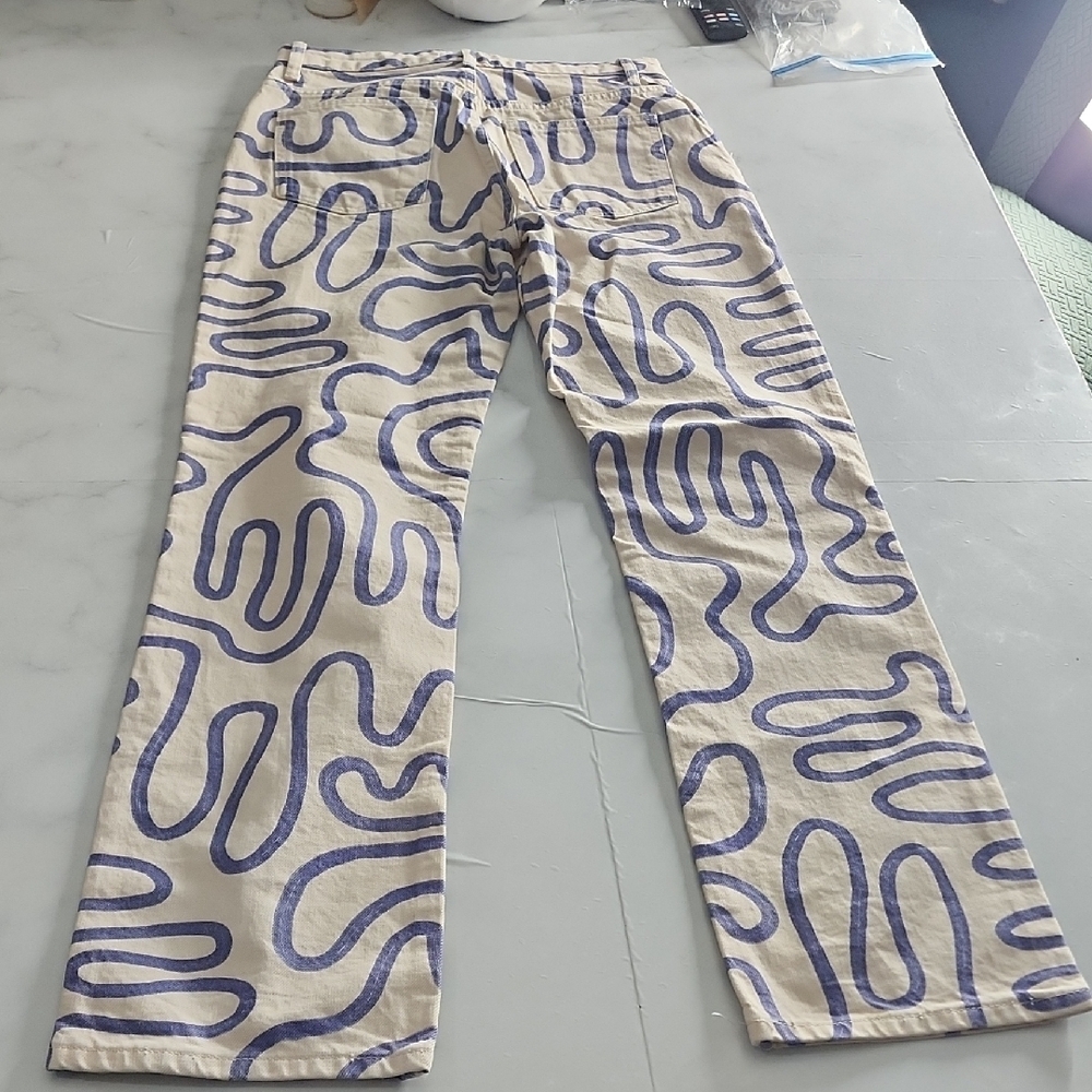 Sara Blue and Cream Patterned Trousers - Picture 3 of 8